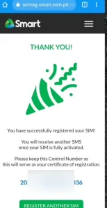 Successfully Registered Smart SIM