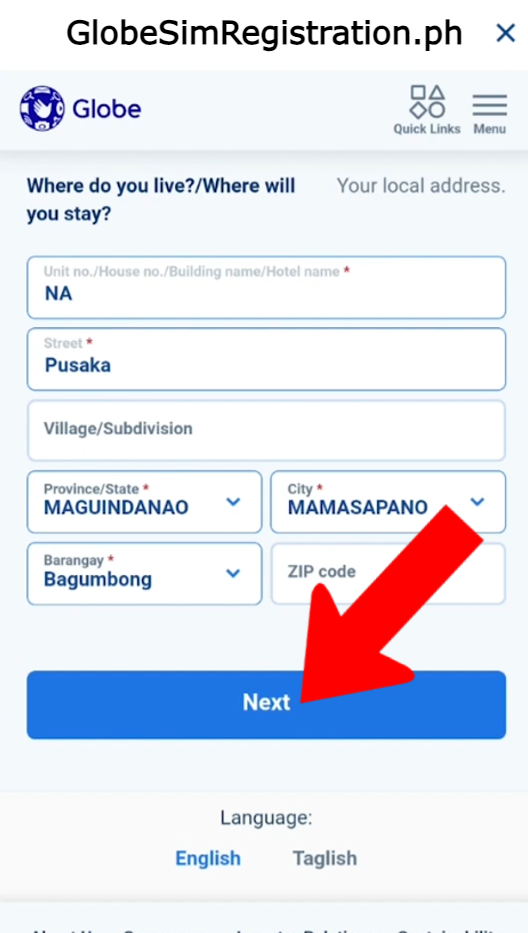 Glob Sim Registration, Personal Data