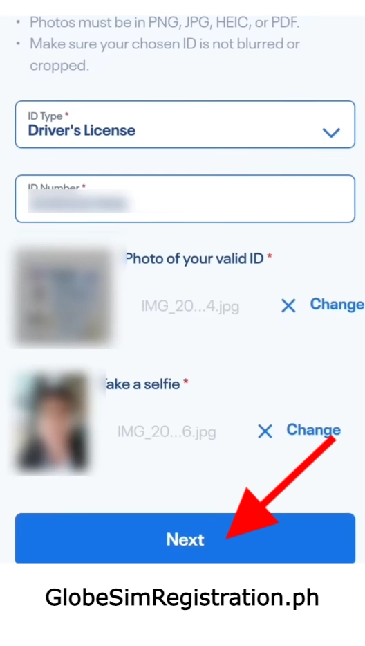 Glob Sim Registration Upload your valid id photo